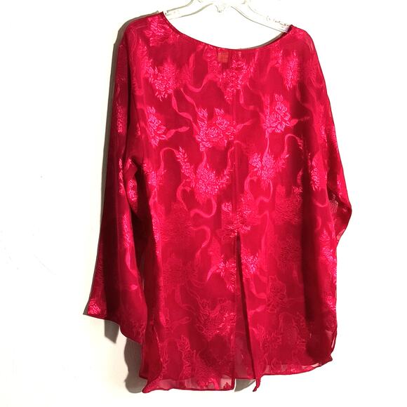 VICTORIA’S SECRET Tunic Top Women's Sz M Red  Sheer Chiffon Long Sleeve Vintage - Picture 5 of 11